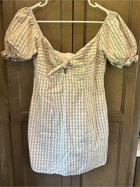 Urban Outfitters Beige and White Gingham Tie-Front Mini Dress Size Small
